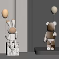 Rabbit and Bear Decorative Dolls With Balloons On Modern Design Display Stands