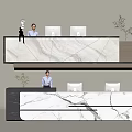 Modern Reception Desk Interior With Marble Countertop Receptionist Computers And Potted Plants 3d model