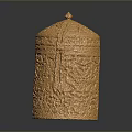 Ornate Golden Sculpture Carving With Intricate Texture And Cylindrical Lid Design
