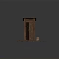 Old Wooden Outhouse with Open Door and Wooden Bucket on Red Gravel Ground