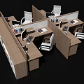 Modular Partitioned Office Desk Workstations With Computers Ergonomic Chairs And Office Supplies