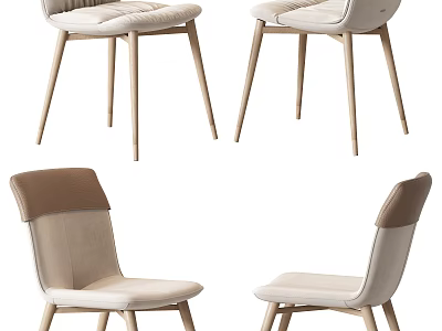 Elegant Modern Leisure Chairs With Beige Fabric Seats Brown Backrests And Wooden Legs 3d model