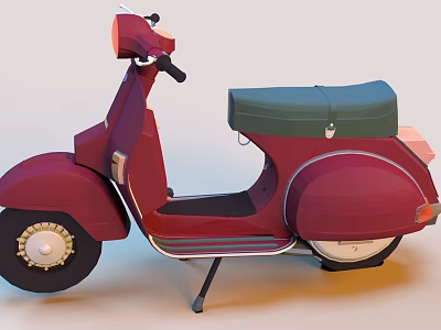 Vintage Maroon Motorcycle With Green Seat Shiny Body And Black Wheels 3d model