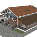 Industrial Factory Building With Wooden Structure Large Roof Open Design Canopy And Outdoor Area