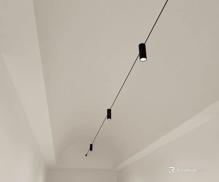 Track Mounted Black Downlights Spotlights on White Ceiling for Modern Interior 3d model
