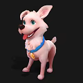 Cute Pink 3D Cartoon Dog With Blue Collar Yellow Bell Happy Expression