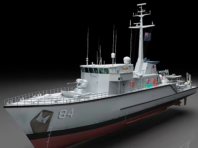 Gray Warship With Red Bottom Number 84 Mast Antenna And Cockpit 3d model