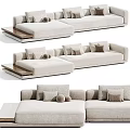 Elegant Modern Sectional Sofa Design With Beige Fabric Pillows And Wooden Ottoman