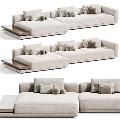 Elegant Modern Sectional Sofa Design With Beige Fabric Pillows And Wooden Ottoman 3d model