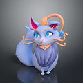 Cute Purple Cat 3D Model With Pink Ears Blue Eyes And Orange Decorative Horns