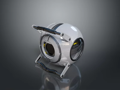 Futuristic Spherical Device With Metallic Stand Transparent Window And Yellow Accents 3d model
