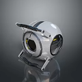 Futuristic Spherical Device With Metallic Stand Transparent Window And Yellow Accents