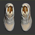 Light Beige Retro Athletic Shoes With Copper Accents Mesh Upper White Laces And Thick Sole