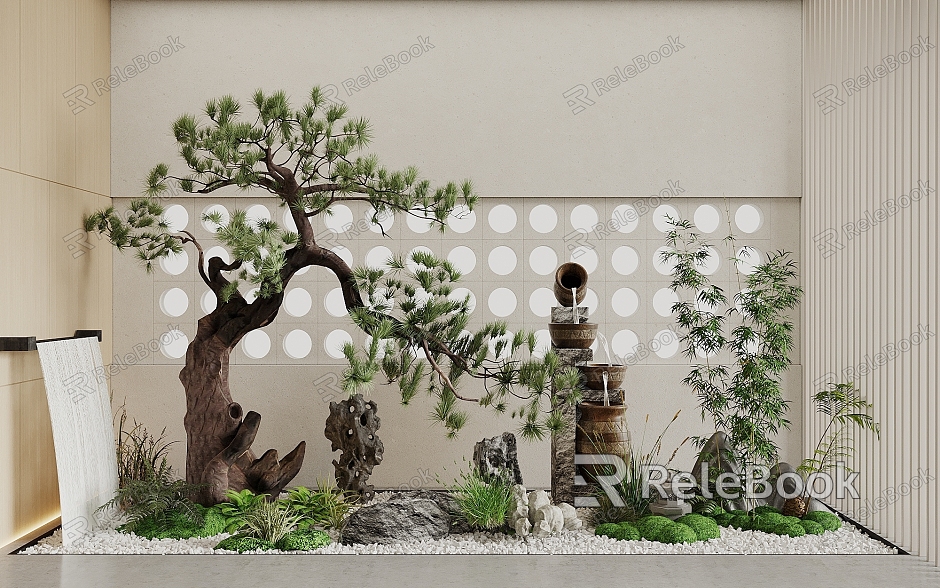 Plant landscape landscape landscape sketch courtyard landscape sketch pine tree bamboo stone model