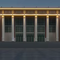 Classical Building Exterior With White Columns And Evening Lighting Design 3d model