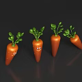 Cute Cartoon Carrots With Green Leafy Tops And Happy Smiling Faces