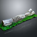 Natural Wooden Log Decorative Piece With Green Grass Base On Dark Background