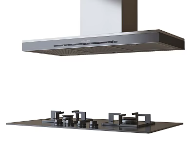 Sleek Modern Kitchen Appliances Featuring Stainless Steel Range Hood And Black Gas Stove 3d model