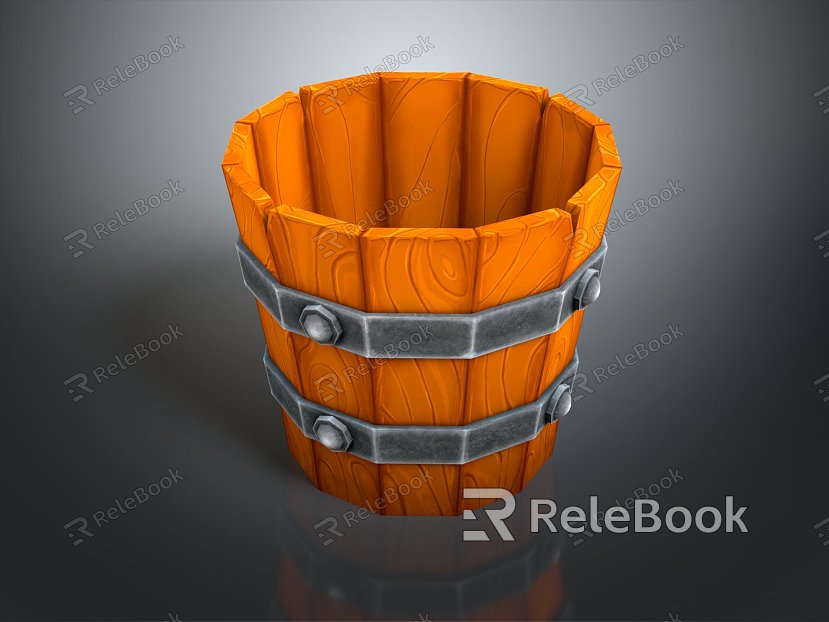 Modern Wooden Barrel Water Bucket Old Wooden Barrel Wood Water Bucket model