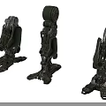 Three Variations Of Futuristic Mechanical Leg Structures With Metallic Components And Detailed Joints