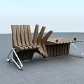 Modern Wooden Outdoor Chairs With Metal Legs Small Table And Blue Cup