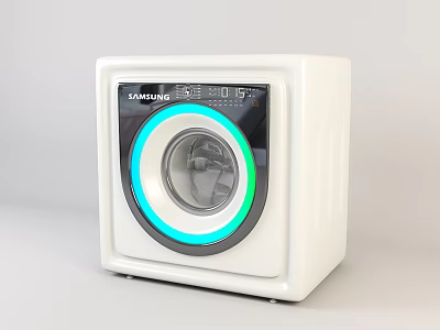 Samsung White Washing Machine With Circular Door And Blue Green Lighting 3d model