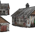Old Industrial Factory Building with Weathered Roof Red Brick Plaster Walls Peeling Sections and Green Door
