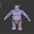 Fantasy Blue Skinned Horned Creature Character Design With Tattoos Bracelet And Orange Loincloth