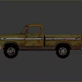 Old Rusted Yellow Pickup Truck With Open Bed And Retro Style