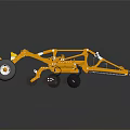 Yellow Agricultural Tillage Equipment With Discs Wheels And Red White Markers