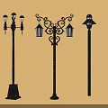 Vintage Outdoor Lamp Post Furniture Featuring Various Ornate Iron And Glass Lantern Designs