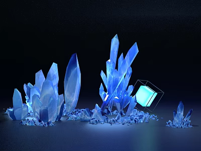 Glowing Rockery Stones With Blue Crystal Formations And Illuminated Decorative Details 3d model