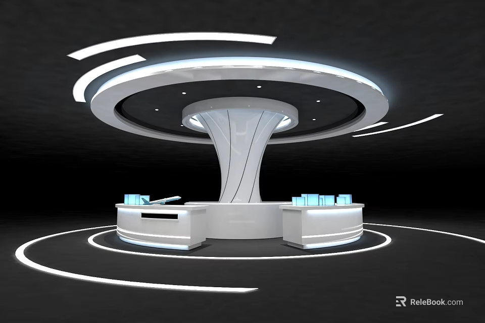 Modern Futuristic Circular Structure With Curved Design Ring Lighting White Lines Dark Background 3d model