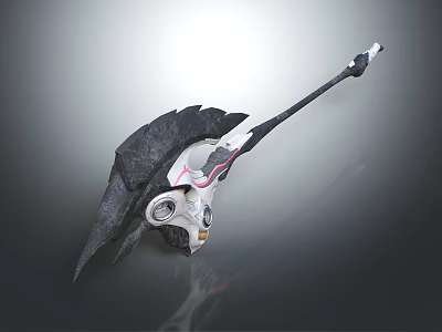 Futuristic Mechanical Device With Black Wing Shaped Parts And Metallic Long Handle 3d model