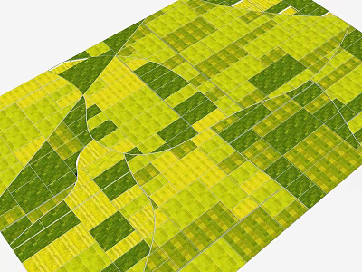Aerial View Of Farmland With Green And Yellow Crop Patches For Cultivation 3d model