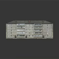 Cartoon Multi Story Apartment Building Scene With Gray Roof Beige Walls Windows And Reflection