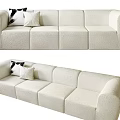 Off White Sectional Sofa Fabric Upholstered With White Black Patterned Pillows Rounded Armrests Modern Design 3d model
