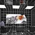 Grid Room Interior With Human Figure Large Wall Art And Black Cubes 3d model