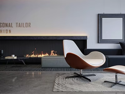 Modern Accent Chair White And Brown Design In Living Room By Fireplace And Black Sofa 3d model