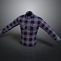 Blue And Gray Plaid Shirt With Collar Pockets And Long Sleeves