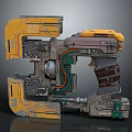 Futuristic Sci Fi Weapon With Yellow And Gray Mechanical Structure And Complex Components 3d model
