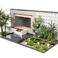 Modern Decorative Feature Wall With Green Plants Water Feature And Landscape Elements Design 3d model