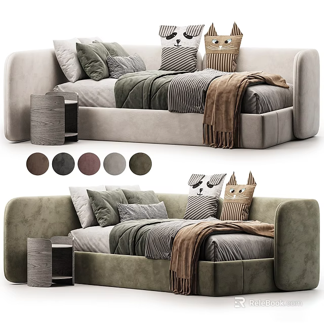 Modern Cozy Three Seater Sofa With Decorative Pillows And Blanket Multiple Color Options 3d model 