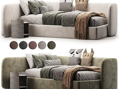 Modern Cozy Three Seater Sofa With Decorative Pillows And Blanket Multiple Color Options 3d model