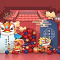 Lion Dance Inflatable Decorations with Chinese Knots Auspicious Clouds Fu Character and Balloons