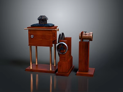 Vintage Wooden Scientific Instruments With Cabinet Gear Column And Base Design 3d model