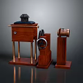 Vintage Wooden Scientific Instruments With Cabinet Gear Column And Base Design