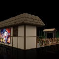 Traditional Chinese Thatched House Courtyard with Bamboo Fences Stone Path Wooden Doors and Windows