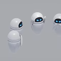 White Robots With Blue Eyes In Different Poses On Gray Background 3d model
