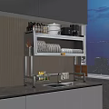 Stylish Kitchen Shelf With Illuminated Dinnerware Set Plates Bowls And Utensils